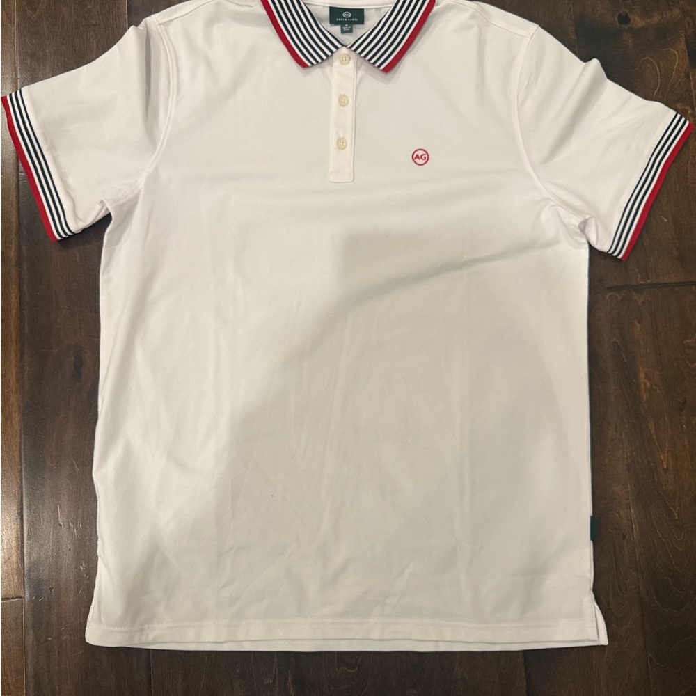 White Polo Shirt with Striped Collar brand AG